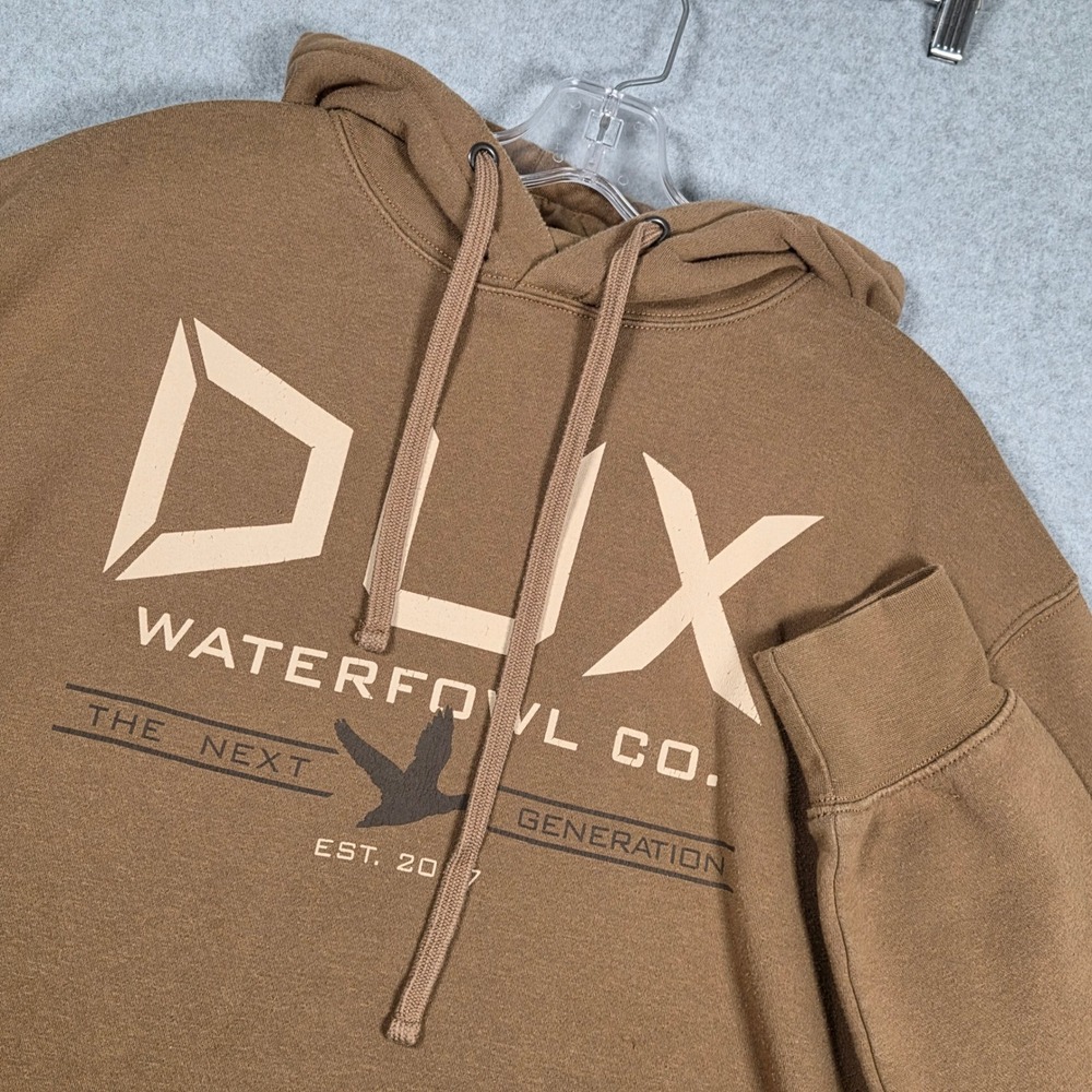 Dux Waterfowl Co Men Large Hoodie Sweatshirt Brown Logo Graphic Hunting Outdor